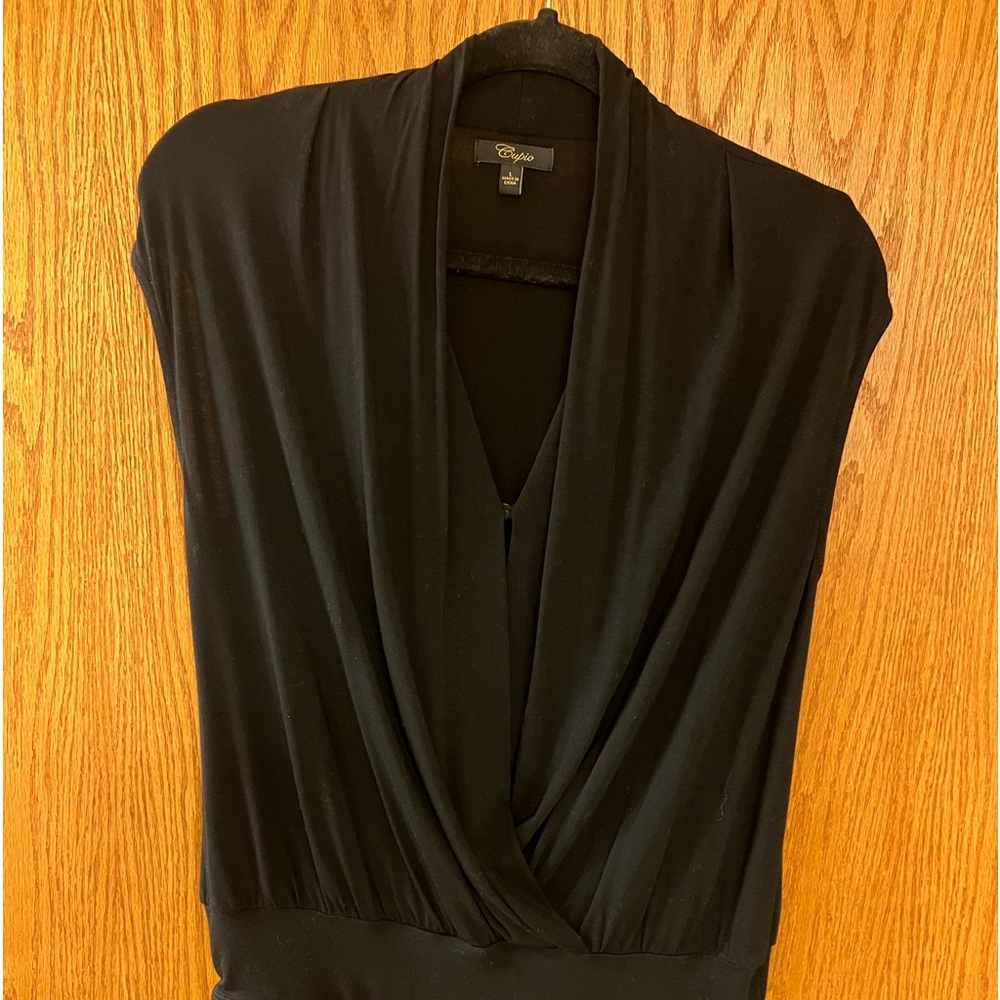 Black surplice front sleeveless bodysuit by Cupio, size large, new without tags